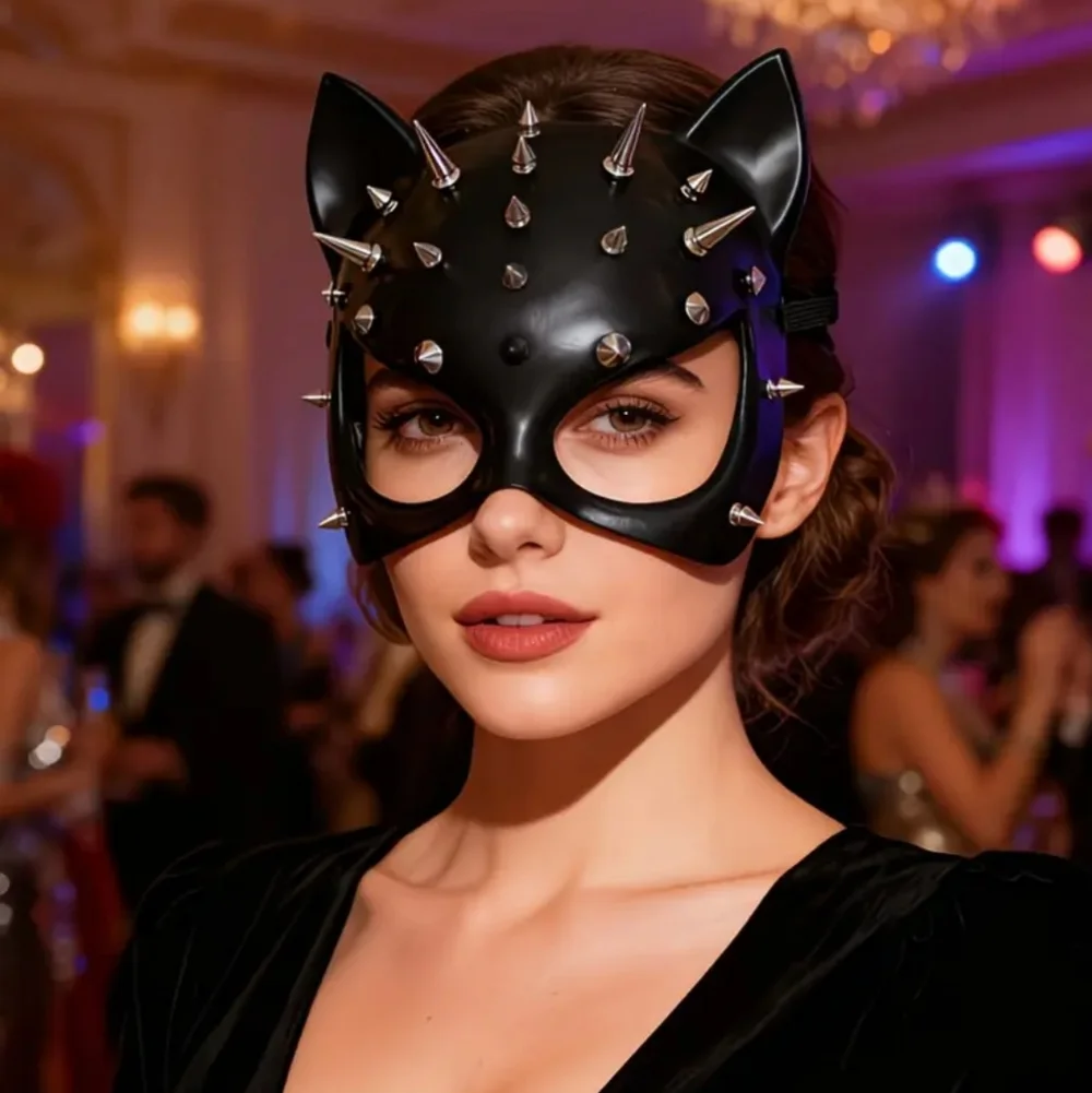 🐈‍⬛ Cosplay High Quality Acrylic Half Face Spiked & Studded Sexy Black Cat Mask